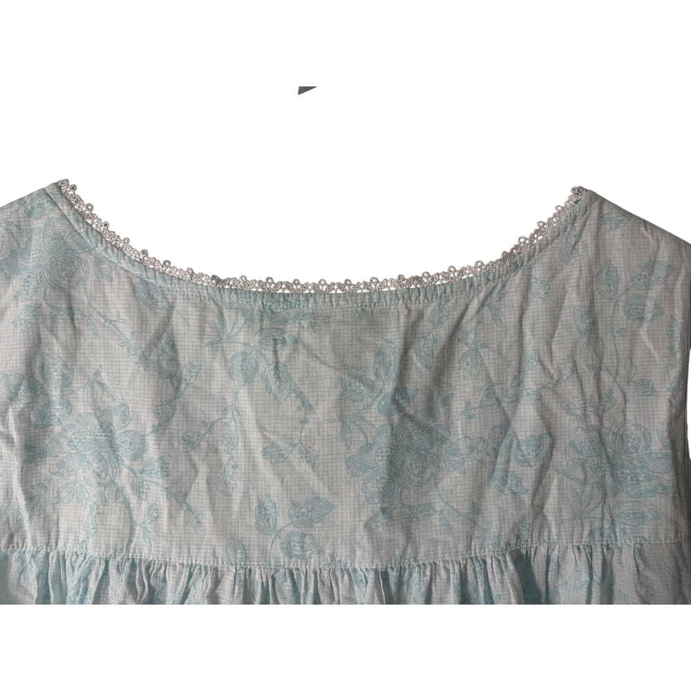 Eileen West Large Blue Floral Cotton Sleeveless Nightgown Lace Trim Cottagecore - Picture 5 of 6